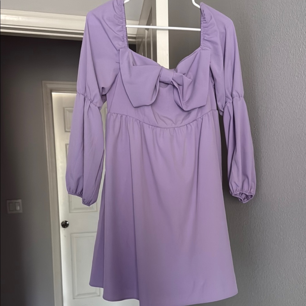 Lavender Long Sleeve Dress with Bow